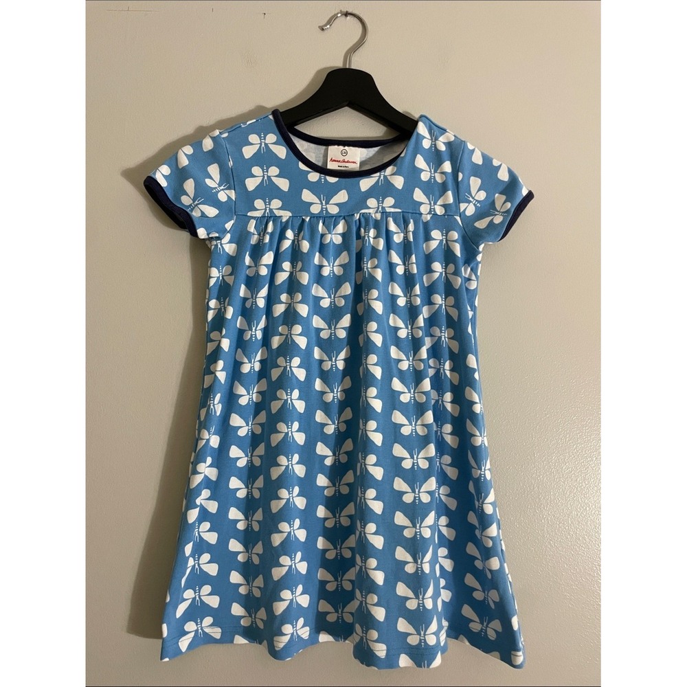 Hanna Andersson Dress Cotton Butterfly Print 130 Blue Short Sleeve Kids - Picture 5 of 8